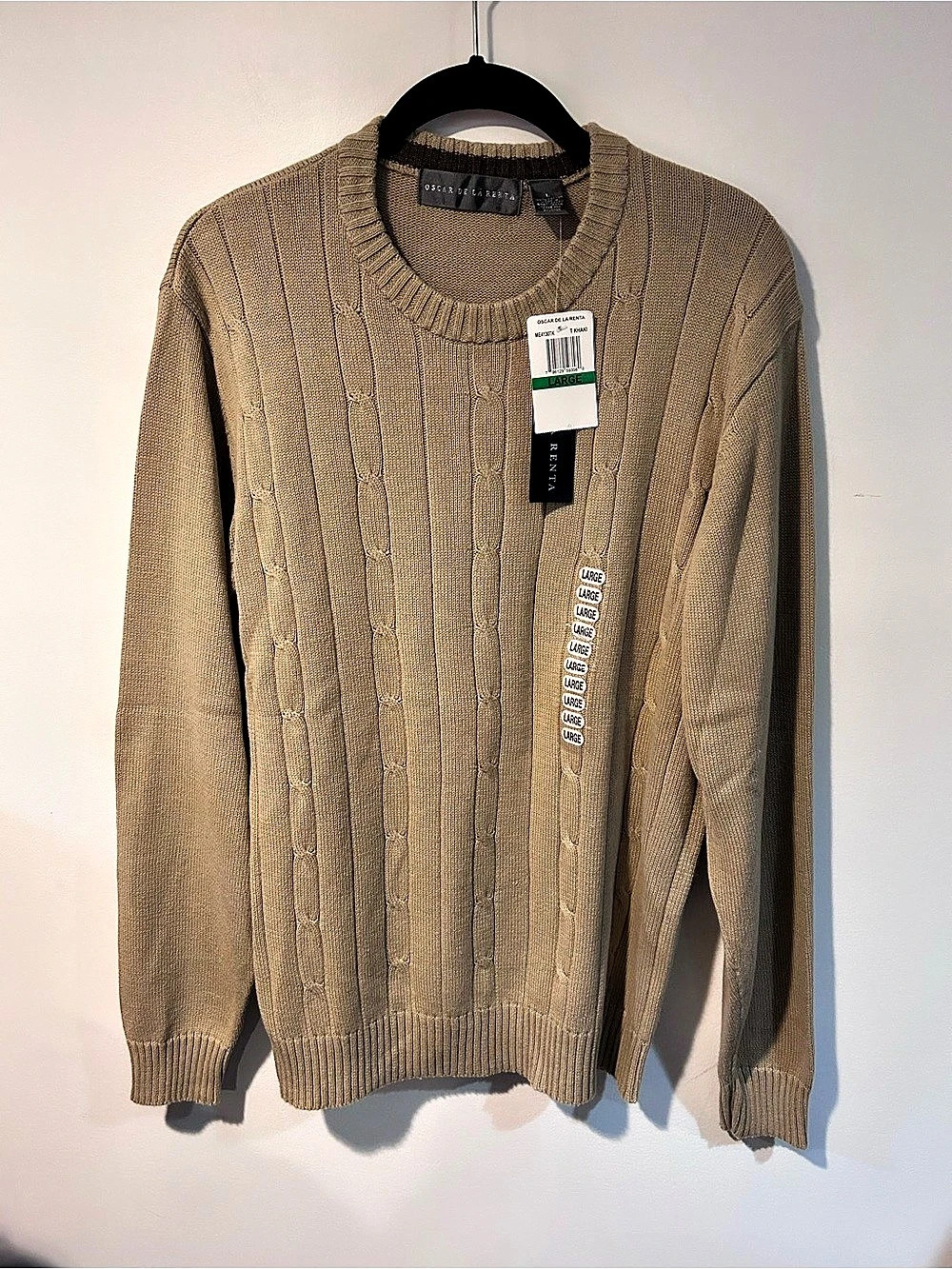 NWT Oscar de la Renta Men's Cable Knit Crewneck Sweater Brown Large